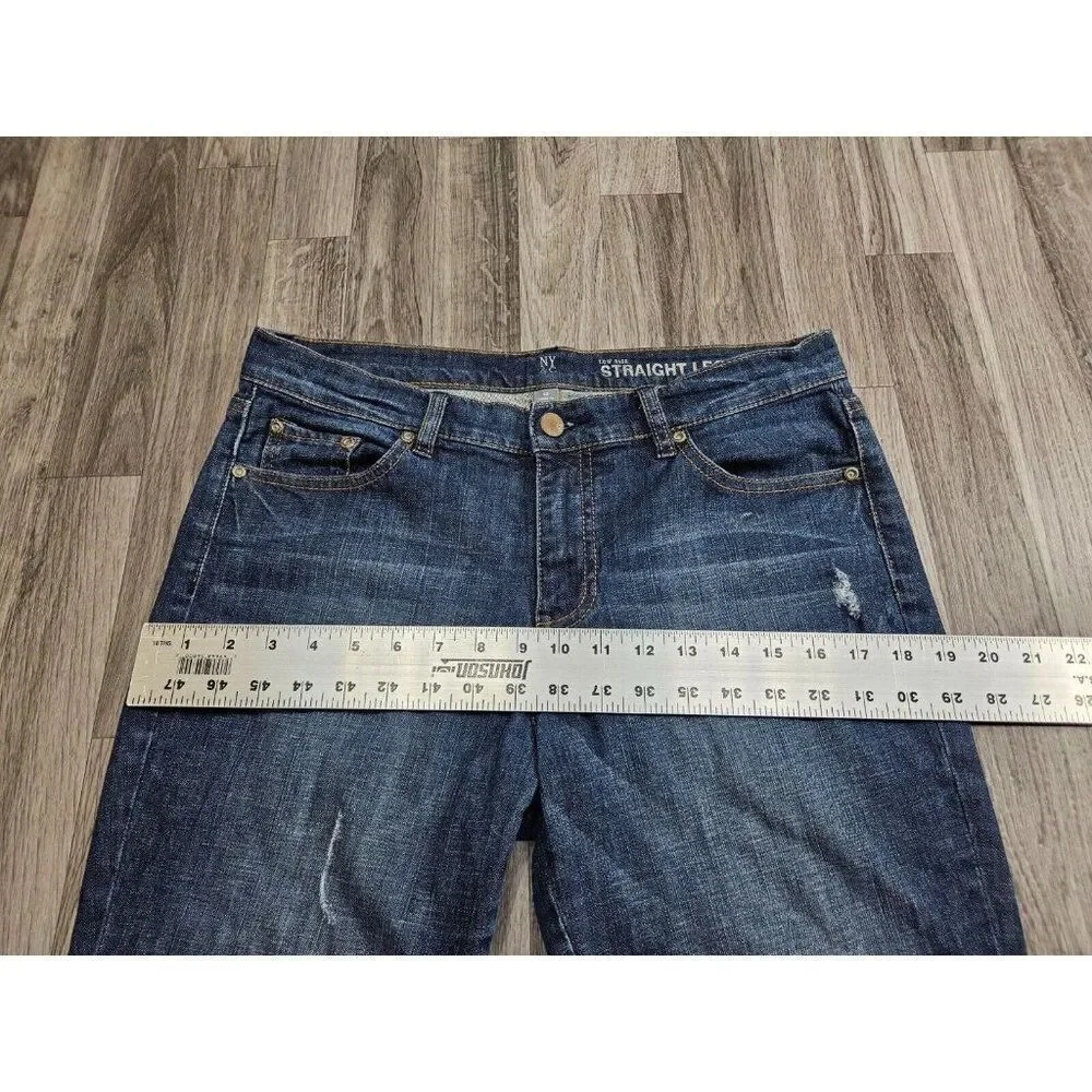 (3/$35) New York & Company Distressed Low Rise Straight Embroidered‎ Jeans